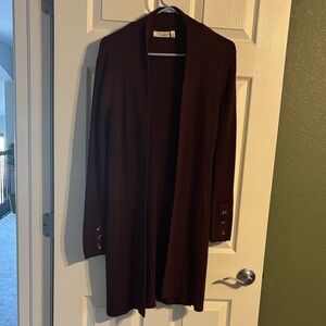 RD Style Open-Front Long Cardigan - Burgundy